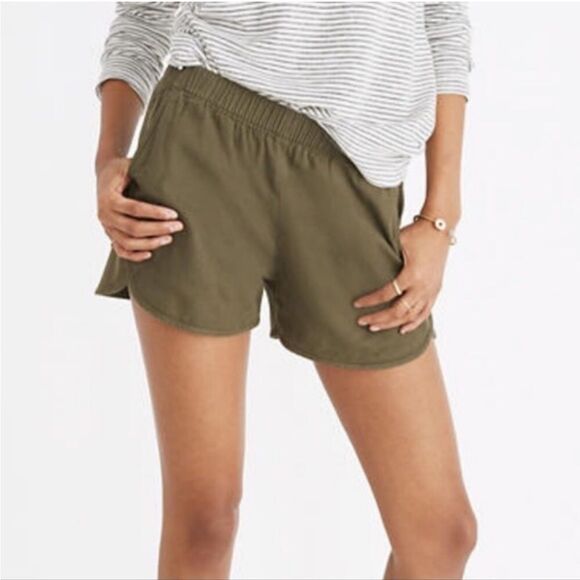 MADEWELL | Olive Green Elastic Waist Pull On Shorts Women’s Size Large - Picture 1 of 9